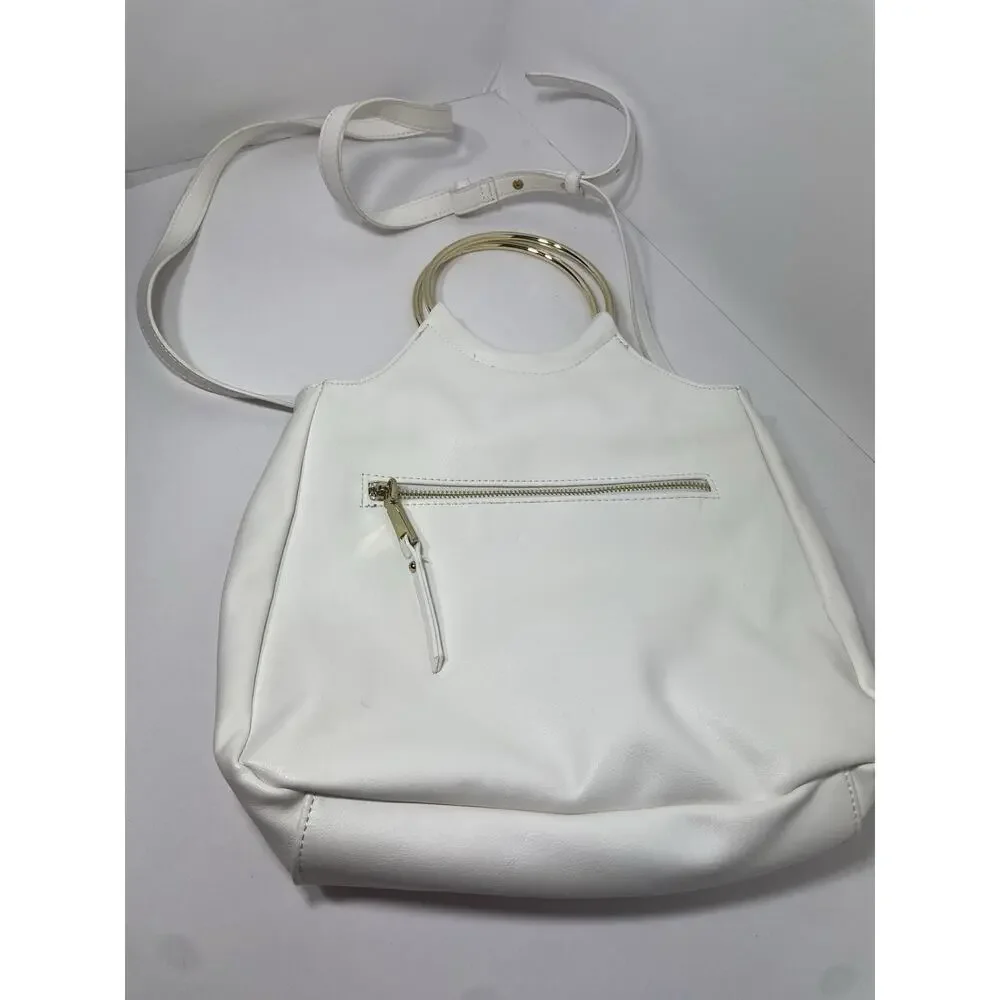 INC International Concepts White Top Handle Bag Gold Hardware Zipper Pockets